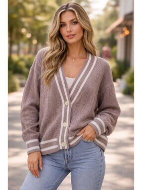 Pink Victoria Secret Gray Tennis Cable Knit Long Sleeve Cardigan Size XXL Sport